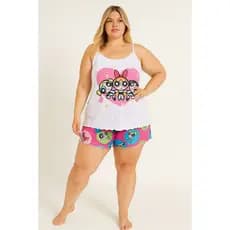 Pijama Plus Size Baby Doll Personagens Estampado Leve Confortável G1 G2 G3