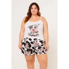Pijama Plus Size Baby Doll Feminino Alça fina Confortável Leve Personagens