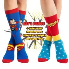 Kit Meia Mulher Maravilha E Super Man Kit Casal Meia De Algodão Cano Alto Academia Esportes Filme