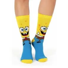 Meia Cano Alto Bob Esponja Patrick Estampada De Algodão Personagem Divertido Confortavel