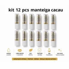 Kit 12 Manteiga de Cacau Bastão Hidratante Labial Proteção Natural Lábios Macios Revenda Atacado