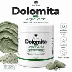 Kit Argila Verde 500g Blue Moon Dolomita Natural Facial Capilar Corporal Detox Limpeza Profunda Pele Oleosa