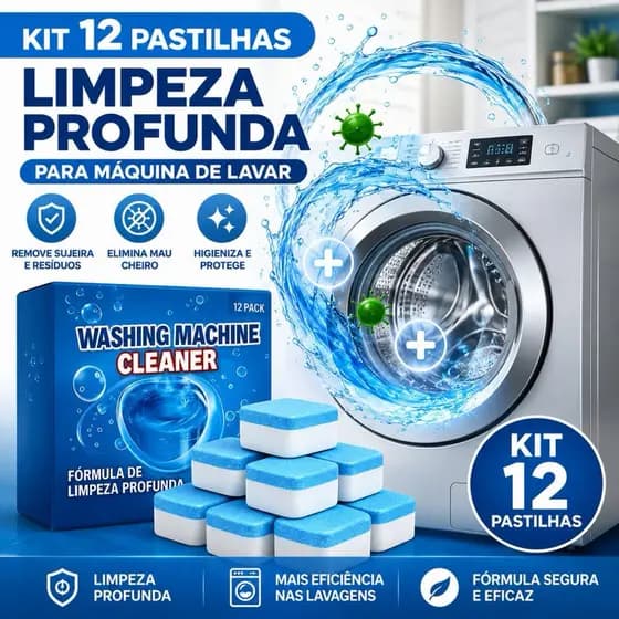 Pastilhas para Limpar Máquina de Lavar Kit 12 Higienização Profunda Remove Odor