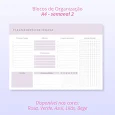 Planner Semanal A4, Bloco de organização semanal modelo 2