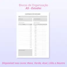 Bloco A5, Bloco de Estudos, organização dos estudos, planner estudos blocado.
