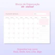 Bloco Mensal, Planner Mensal, organização por mês, tamanho A4