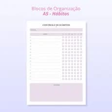 Bloco A5, Bloco de Hábitos, organização dos hábitos, planner hábitos, blocado.