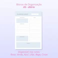 Bloco diário A5, planner diário, blocado.
