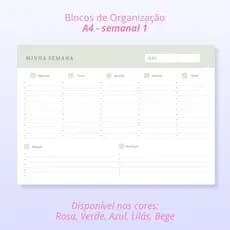 Planner Semanal A4, Bloco de organização semanal 1
