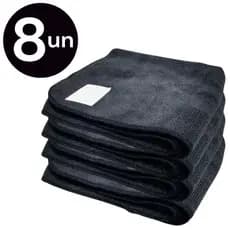 Kit 8 Panos Mágico Microfibra Grande Preto 60x40cm Anti Risco Automotivo Lava Seco Não Solta Fiapos