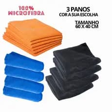3 Pano Mágico Microfibra Grande Preto 60x40cm Escolha Sua Cor Anti Risco Automotivo Lava Seco Não Solta Fiapos