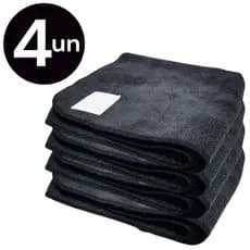 Kit 4 Panos Mágico Microfibra Grande Preto 60x40cm Anti Risco Automotivo Lava Seco Não Solta Fiapos