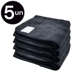 05 Panos Mágico Microfibra Grande Preto 60x40cm Anti Risco Automotivo Lava Seco Não Solta Fiapos
