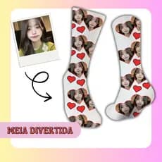 Meia Divertida Personalizada Coração com sua Foto ou Idol de Kpop | bts txt nct lsrfm skz ateez twice *Ler Descrição*