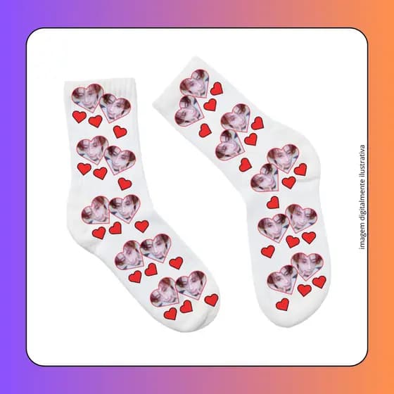 Meia Divertida Personalizada Coração com sua Foto ou Idol de Kpop | bts bnd illit enha skz twice *Ler Descrição*