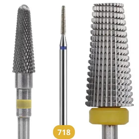 Kit 3 Brocas Tungstênio Profissional Unha Gel Porcelana Nail Art Broca 718 conica Nivelamento Acabamento Romoção Gel