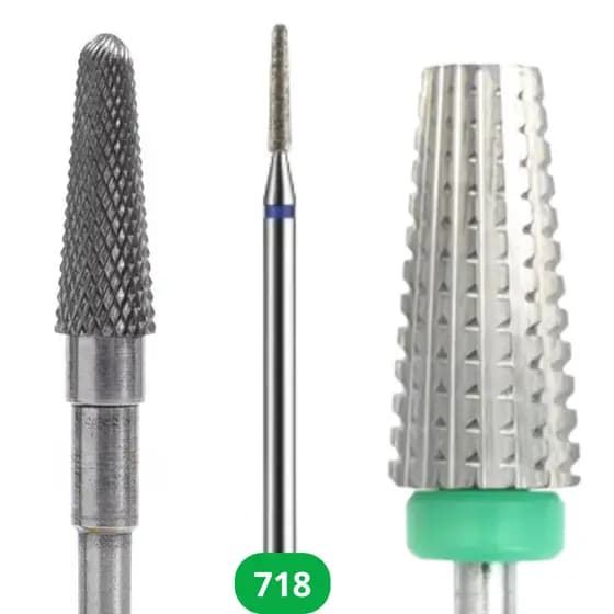 Kit 3 Brocas Tungstênio Verde Profissional  Unha Gel Porcelana Nail Art Broca 718 conica Nivelamento Acabamento Romoção