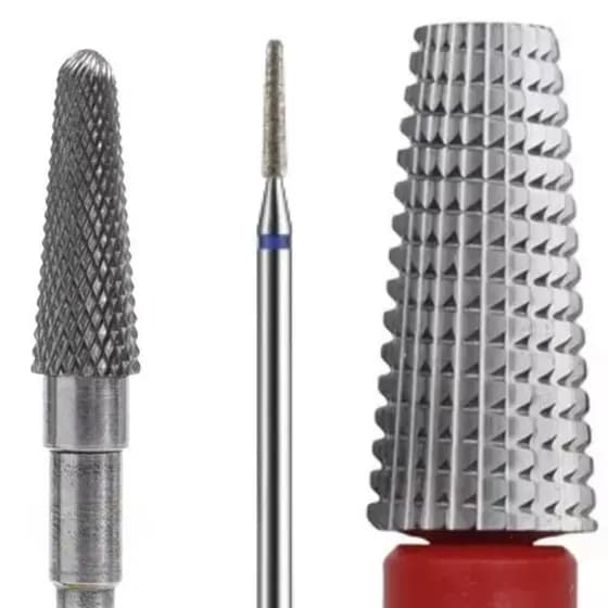 Kit 3 Brocas De Tungstênio E Diamantada Profissional PM 718  Remoção Acabamento Nivelamento Curvatura C unhas de Gel
