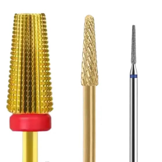 Kit 3 Brocas de Tungstênio Profissional Dourada Para Remoção Do Alongamento de Unha Acabamento Do gel Nivelamento Nail