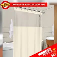 Cortina de Box Para Banheiro Com Visor Transparente Resistente PVC Com Ganchos