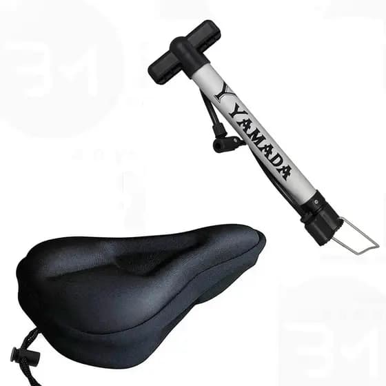 Kit Capa De Banco Selim Bike + Bomba De Ar Alumínio Para Encher Pneu Bicicleta 30CM Yamada MTB