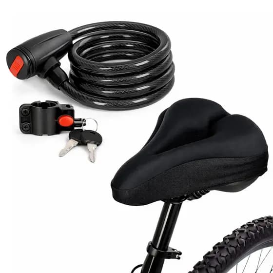Kit Para Bike Capa De Banco Selim Bike Bicicleta + Trava Cabo De Aço Cadeado Segurança Anti-Roubo