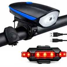 Kit Ciclismo Lanterna Farol Bicicleta Bike Com Buzina Recarregável + Sinalizador Traseiro Led Usb