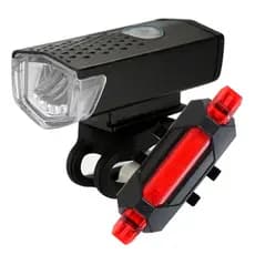 Kit Farol Bike Led Dianteira + Lanterna Sinalizador Traseira LED USB Recarregável 4 Modos Bicicleta