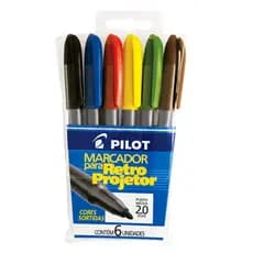 Caneta Marcador Para Retro Projetor Pilot Estojo Com 6 Cores 2.0mm
