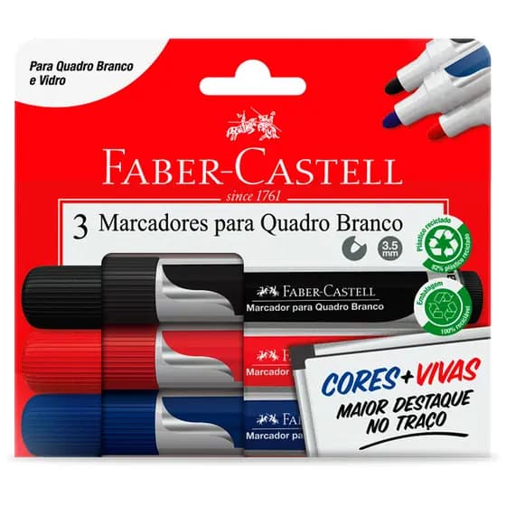 Kit Caneta Marcador Para Quadro Branco Faber-Castell 3.5mm 3 Cores