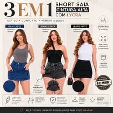 Short saia Jeans Feminino Cintura Alta Com Lycra