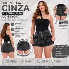 Short Saia Cargo  Feminina Cintura Alta Jeans