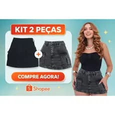 Kit 2 Short Saia Jeans Feminino Cintura Alta Com Lycra Levanta Bumbum