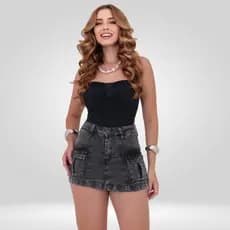Short Saia Jeans Feminina Cintura Alta Com Lycra Levanta Bumbum