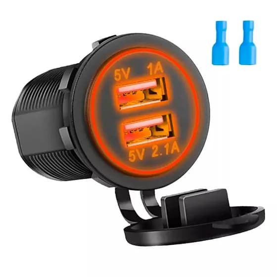Tomada Carregador Usb Veicular Led Laranja 3.1a Rack Movel