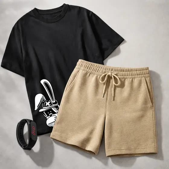 Kit Camiseta Masculina Infantil e Short Moletinho Várias Cores + Brinde
