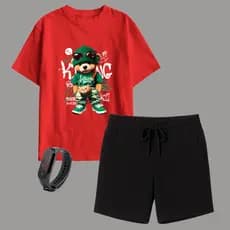 Kit Camiseta Infantil Urso Menino e Short Masculino Moletinho Brinde Relógio