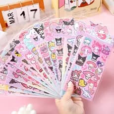 Cartela de adesivos da turma da Hello Kitty, papelaria fofa, escolar, holografico