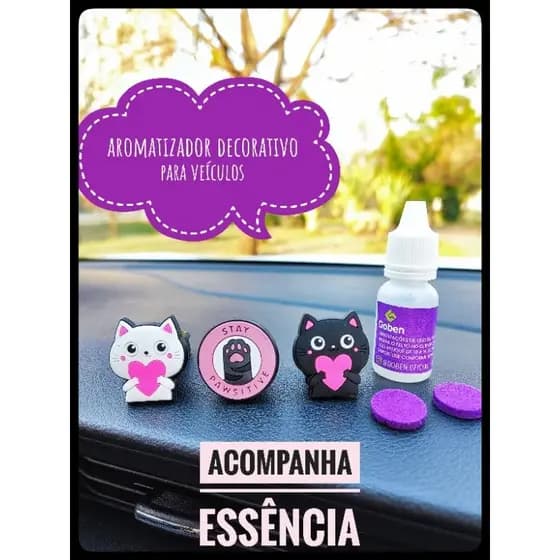 Clip Gato Aromatizador de Carro Acessório para Carro Decoração Carro Feminino com Essência 10 ml