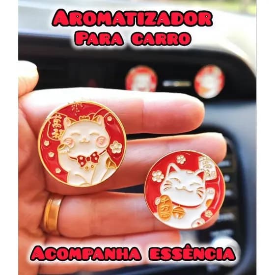 Clip Aromatizador Para Carro Gato Japonês Metal (2 UN.) Aromaterapia Cheirinho de Carro Recarregável