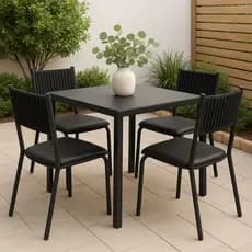 Conjunto de 4 Cadeiras Premium Tubular Encosto Corda Náutica Preta