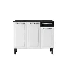 Balcão Itatiaia Cozinha com 3 Portas e 1 Gaveta Itatiaia Rose de Aço 105cm Branco/Preto OO