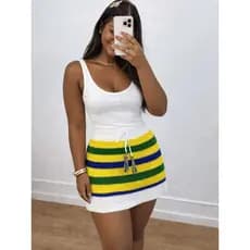 Mini Saia em Tricot Brasilcore  copa do mundo brasil colorida listras Conforto e Estilo para Torcer