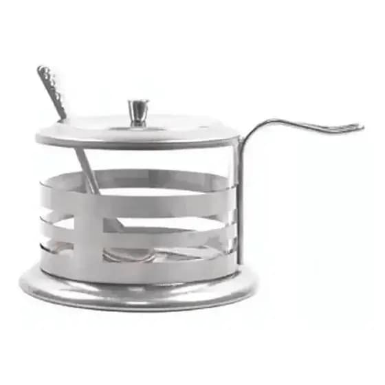 Açucareiro De Vidro Revestido Em Aço Inox Com Colher Porta Açucar