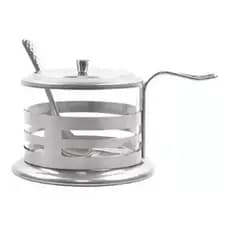 Açucareiro De Vidro Revestido Em Aço Inox Com Colher Porta Açucar