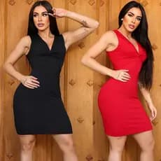 Vestido Feminino Curto Festa Transpassado de Alça Canelado Verão
