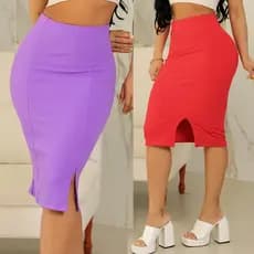 Saia Midi Feminina Social Lapís Canelado Premium Casual Elegante