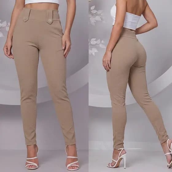 Calça Feminina Cintura Alta Social Casual Com Elastano Slim Conforto