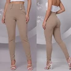 Calça Feminina Cintura Alta Social Casual Com Elastano Slim Conforto