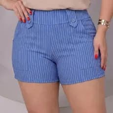 Short Plus Size Feminino Listrado Risca De Giz Com bolso